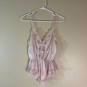 Vintage Frederick's of Hollywood Blush Lace Trim Chemise S